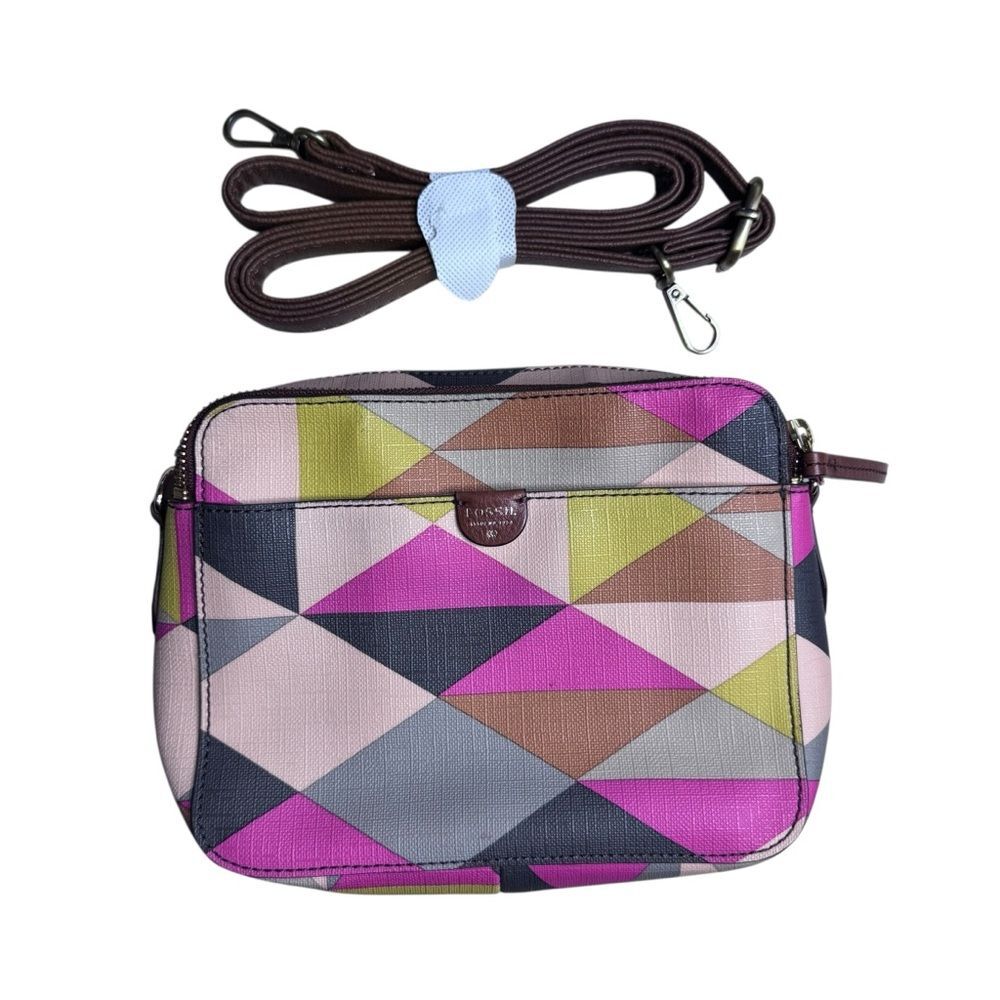 Fossil Women's Muticolor Geometric Double Zip Crossbody New Strap NO KEY